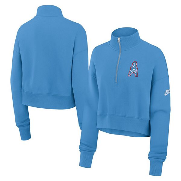 Женская светло-голубая толстовка cropped half-zip tennessee titans oilers throwback rewind phoenix Nike — фото 2