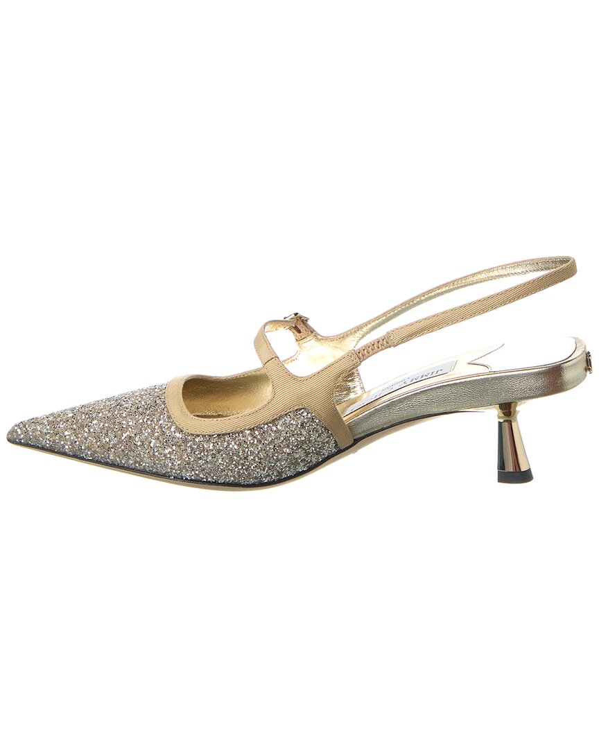 Jimmy Choo Didi 45 Блестящие и кожаные туфли-лодочки на шпильке, золотой — фото 2