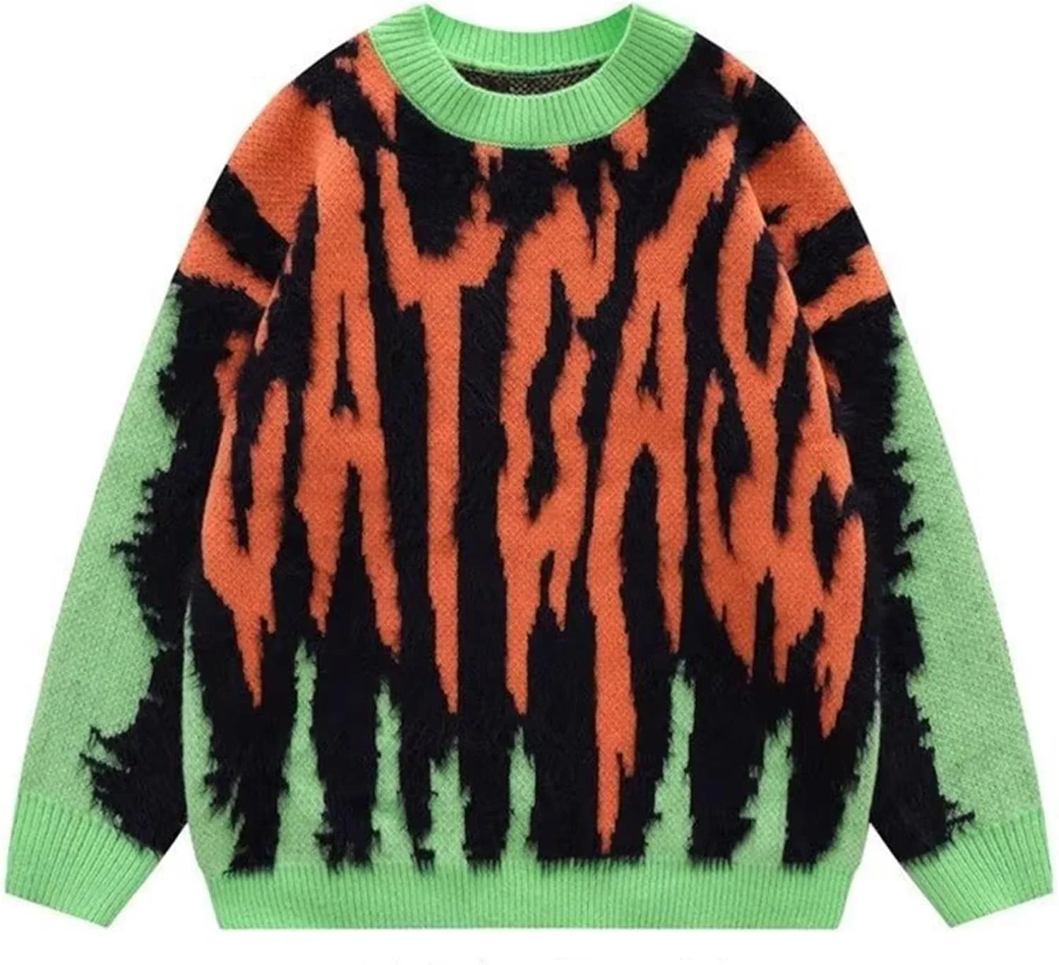 

Мужской теплый свитер Crewneck Y2k вязаный свободный винтажный топ с цветным блоком и двойным принтом Flame SAGGION