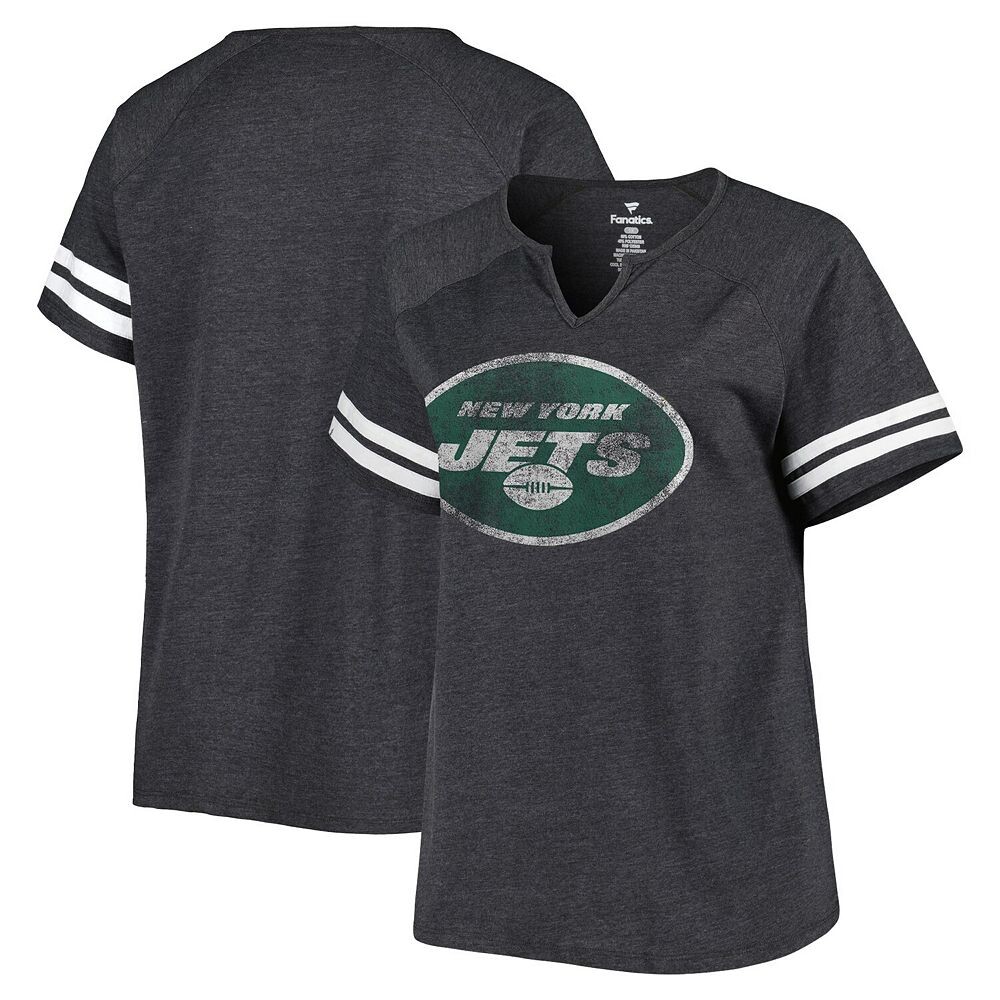 

Женская футболка Fanatics Heather Charcoal New York Jets размера плюс с вырезом реглан и вырезом Fanatics Brands - White Label, цвет Jet Charco