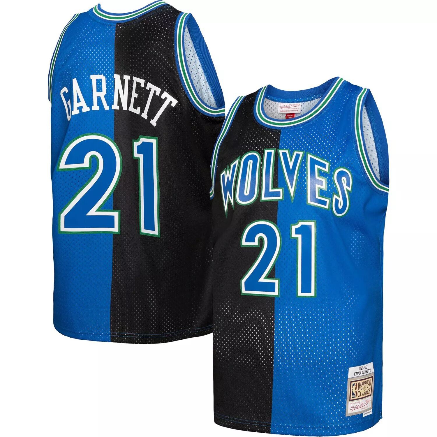 

Мужская футболка Mitchell & Ness Kevin Garnett черная/синяя Minnesota Timberwolves Hardwood Classics 1995-96 Split Swingman Джерси, Черный, Мужская футболка Mitchell & Ness Kevin Garnett черная/синяя Minnesota Timberwolves Hardwood Classics 1995-96 Split 