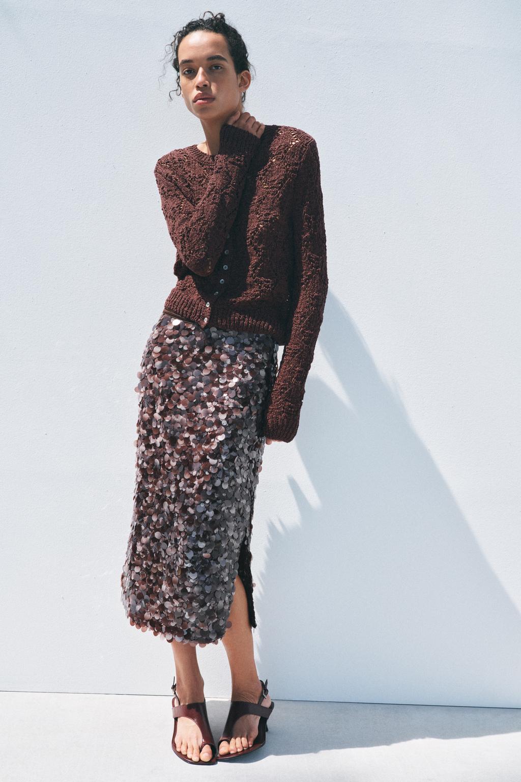 

Юбка миди с блестками ZARA, цвет Blackberry