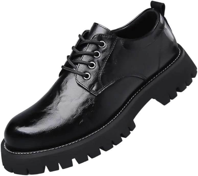 Men's Platform Oxford Shoes - Genuine Leather Slip-On Modern Formal Business Lace-Up with Heightening Effect Zentavi, черный