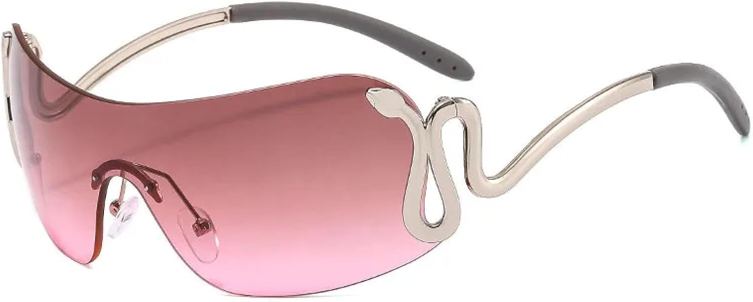 

Солнцезащитные очки Senior Metal Rimless One Piece для женщин и мужчин, в стиле люкс, панк, для путешествий и вождения, с защитой от УФ-излучения UV400 TKKTLLT, Silver Gray Pink