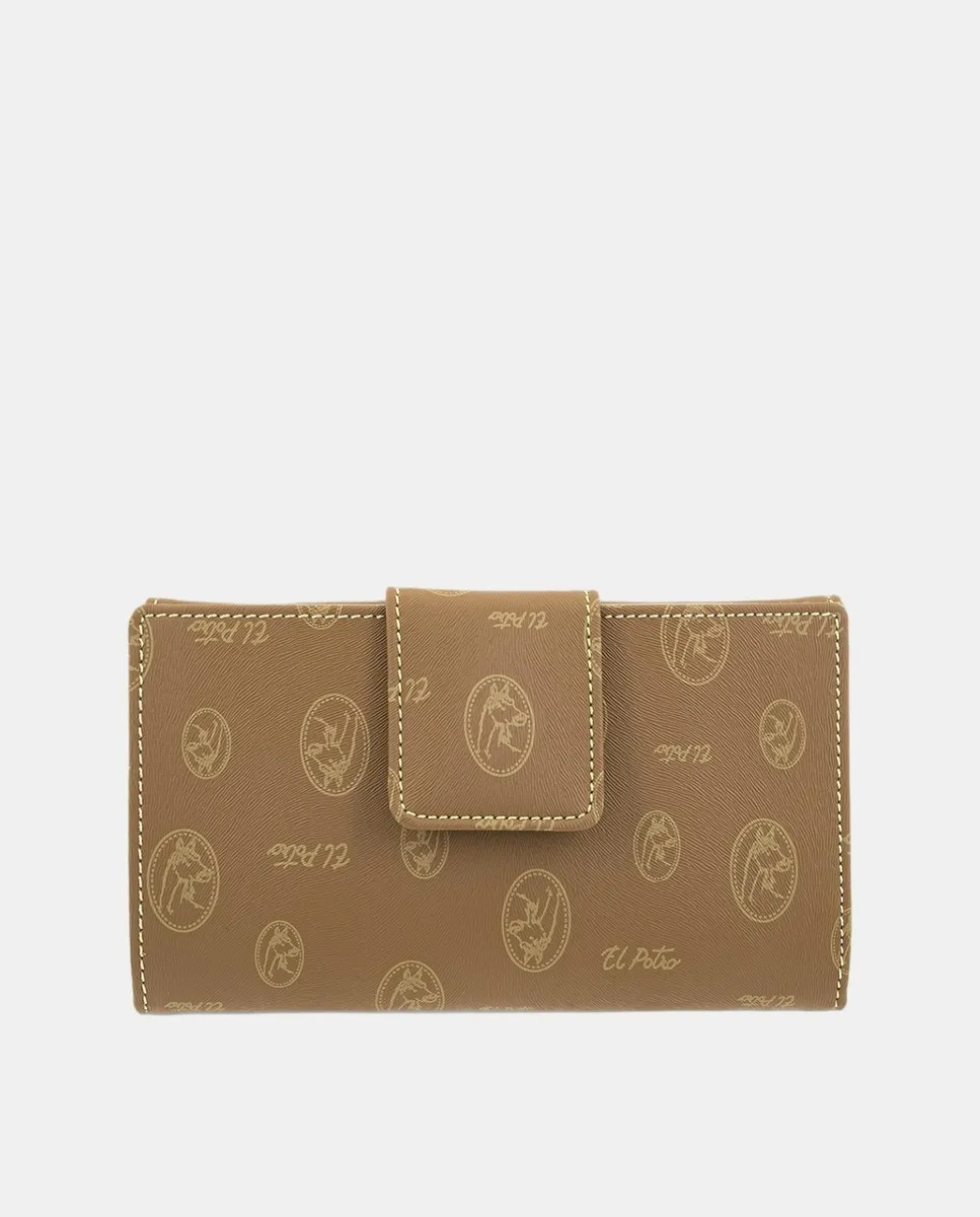 

Большой женский кошелек из холста и коровьей кожи El Potro, цвет Camel
