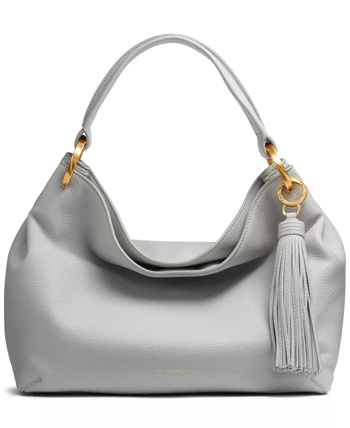 

Кожаная наплечная сумка Glenwood с кисточкой Donna Karan New York, серебряный