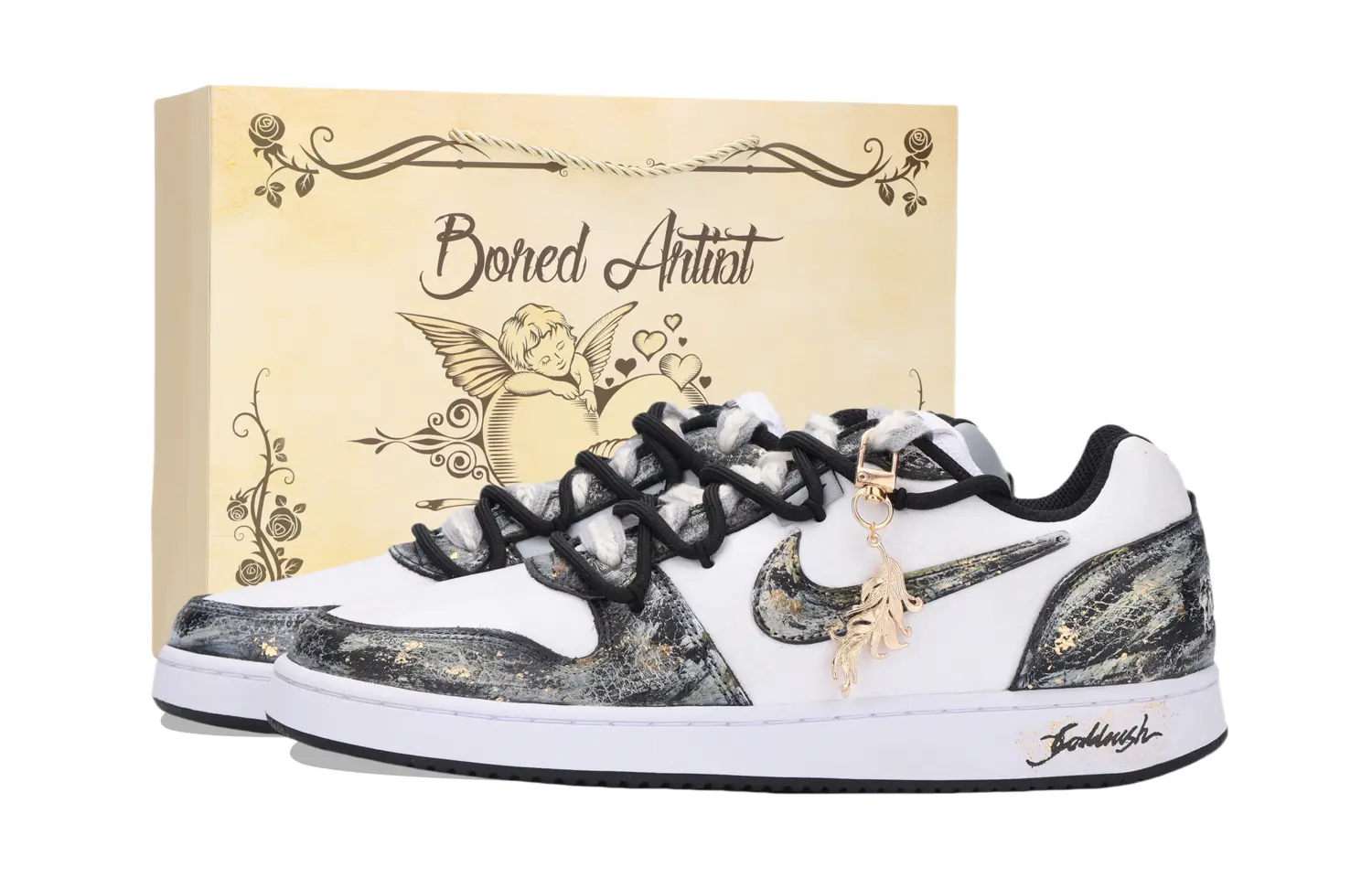 

EbernON Jiangjin Moon, Shopping Bag Abrasion Resistant низкие кожаные скейтерские кроссовки Unisex золотой Nike, черный