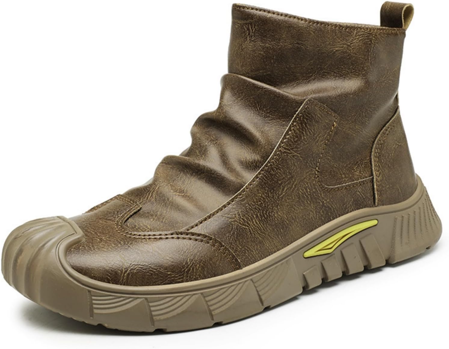 

Мужские высокие кожаные ботинки Челси, длинные, ручной работы, повседневный стиль, без шнурков, с амортизирующей уличной резиновой подошвой, противоскользящие, с пряжкой на щиколотке, мягкая обувь для бизнеса и повседневной носки Houdbdol, хаки