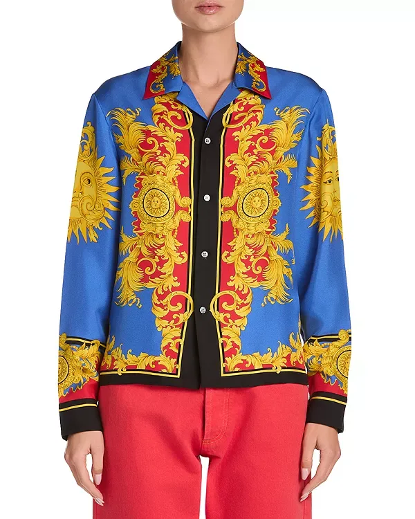 Шелковая саржевая рубашка «Солнце» Versace, Blue/Gold