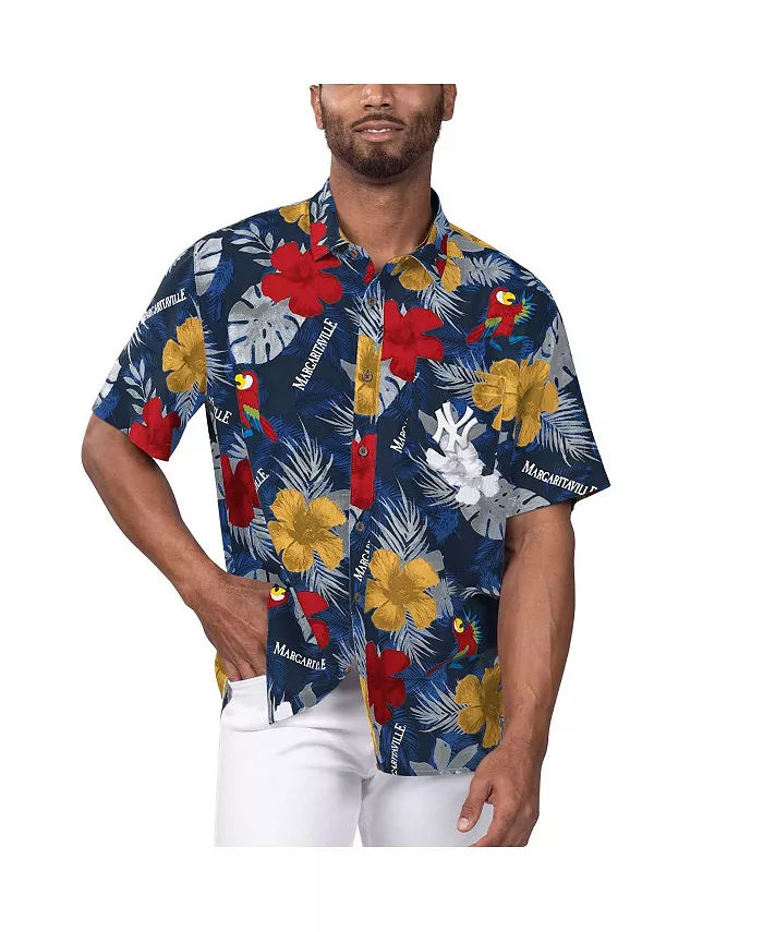 

Мужская голубая гавайская рубашка New York Yankees Island Life Floral Party с пуговицами Margaritaville