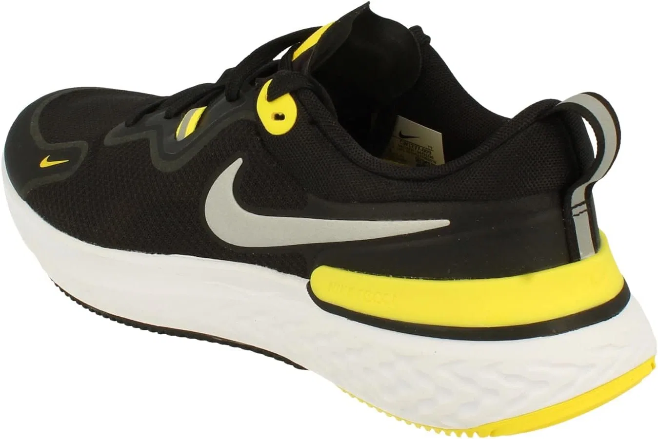 Мужские беговые кроссовки Nike React Miler, черно-белые, ярко-желтые, темно-зеленые, размер 42 EU — фото 2