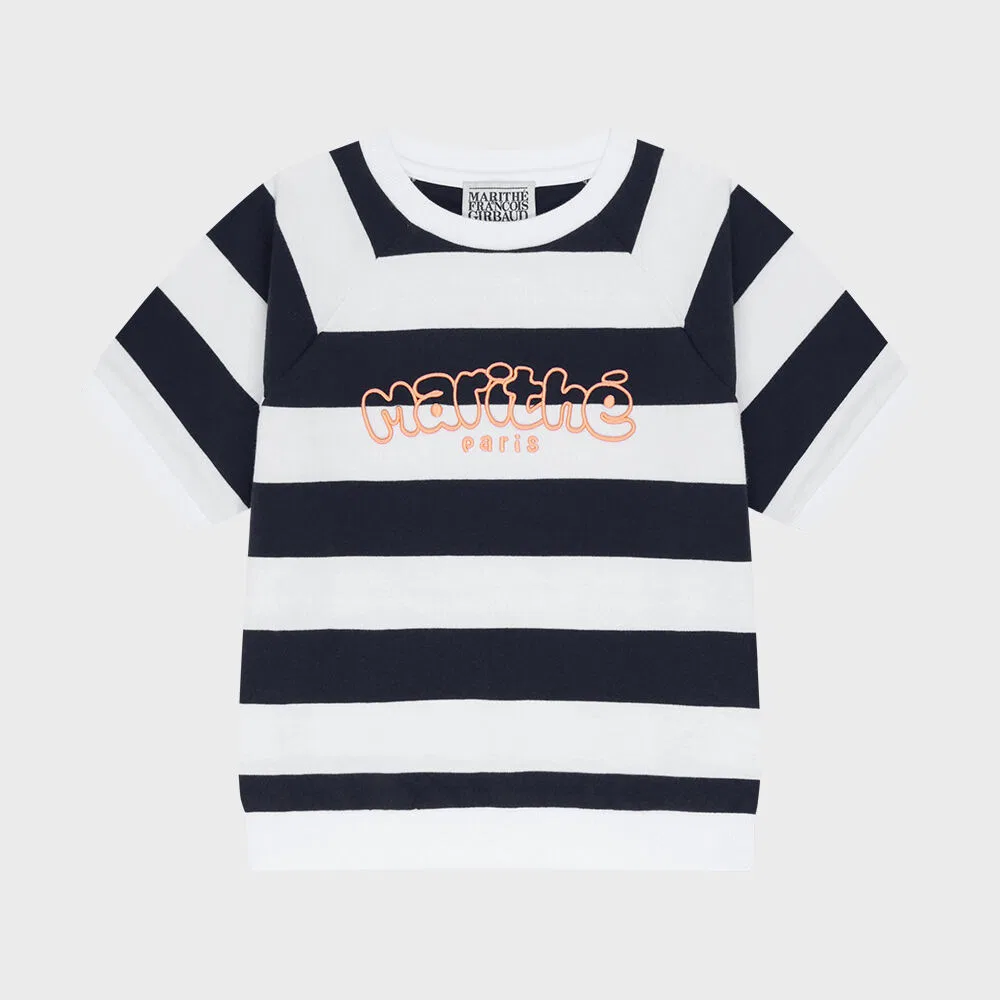 Детский свитшот с коротким рукавом реглан в полоску от Marithé Kids — фото 2