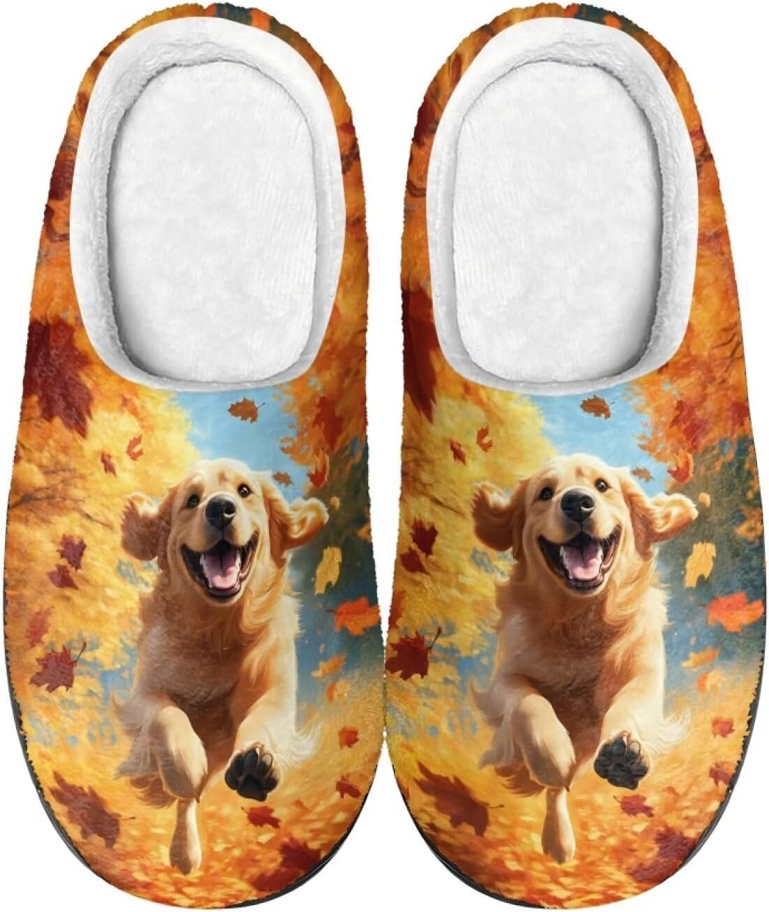 

Теплые мягкие удобные домашние тапочки DISNIMO для женщин и девушек на осень и зиму, A Maple Leaf Golden Retriever