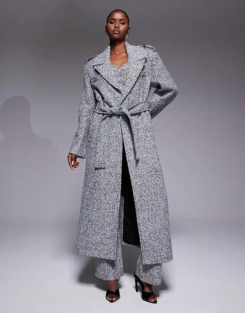 

JLUXLABEL Саванна, официальное пальто с поясом, серый твид