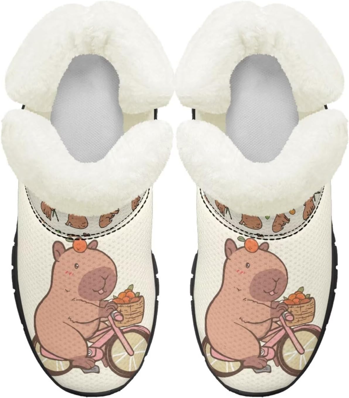 

Ботинки на осень-зиму для девочек, большие и маленькие дети, противоскользящие зимние ботинки, с меховой подкладкой, на липучке, повседневные Pointodoor, Capybara Lemon Print