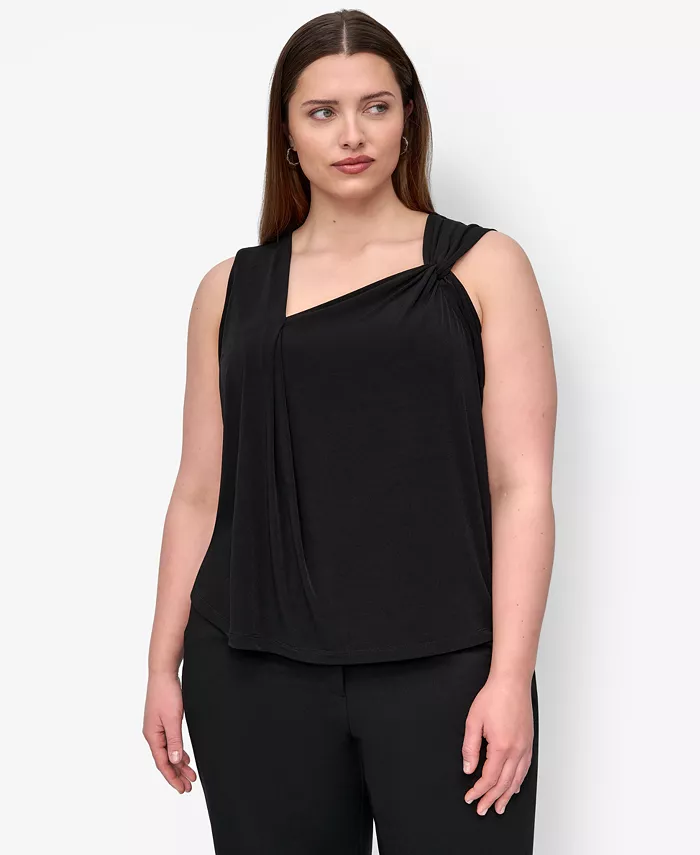 

Асимметричный трикотажный топ без рукавов больших размеров DKNY, черный
