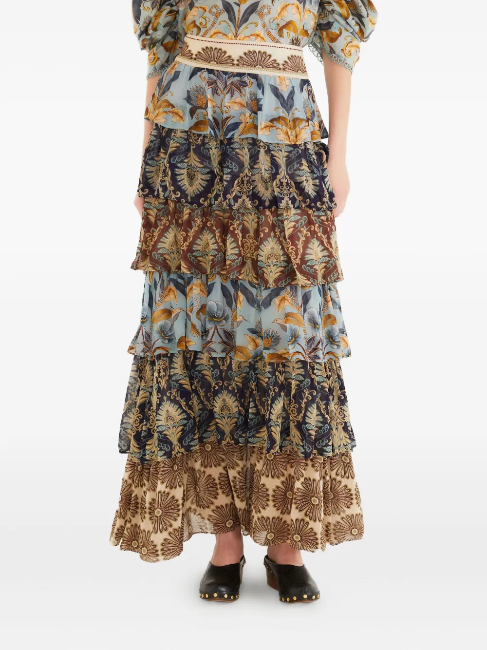 

Ярусная юбка с оборками Farm Rio, коричневый