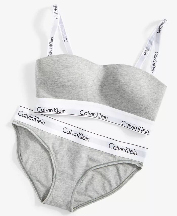 Современное хлопковое нижнее белье-бандо и бикини на легкой подкладке Calvin Klein, серый — фото 3