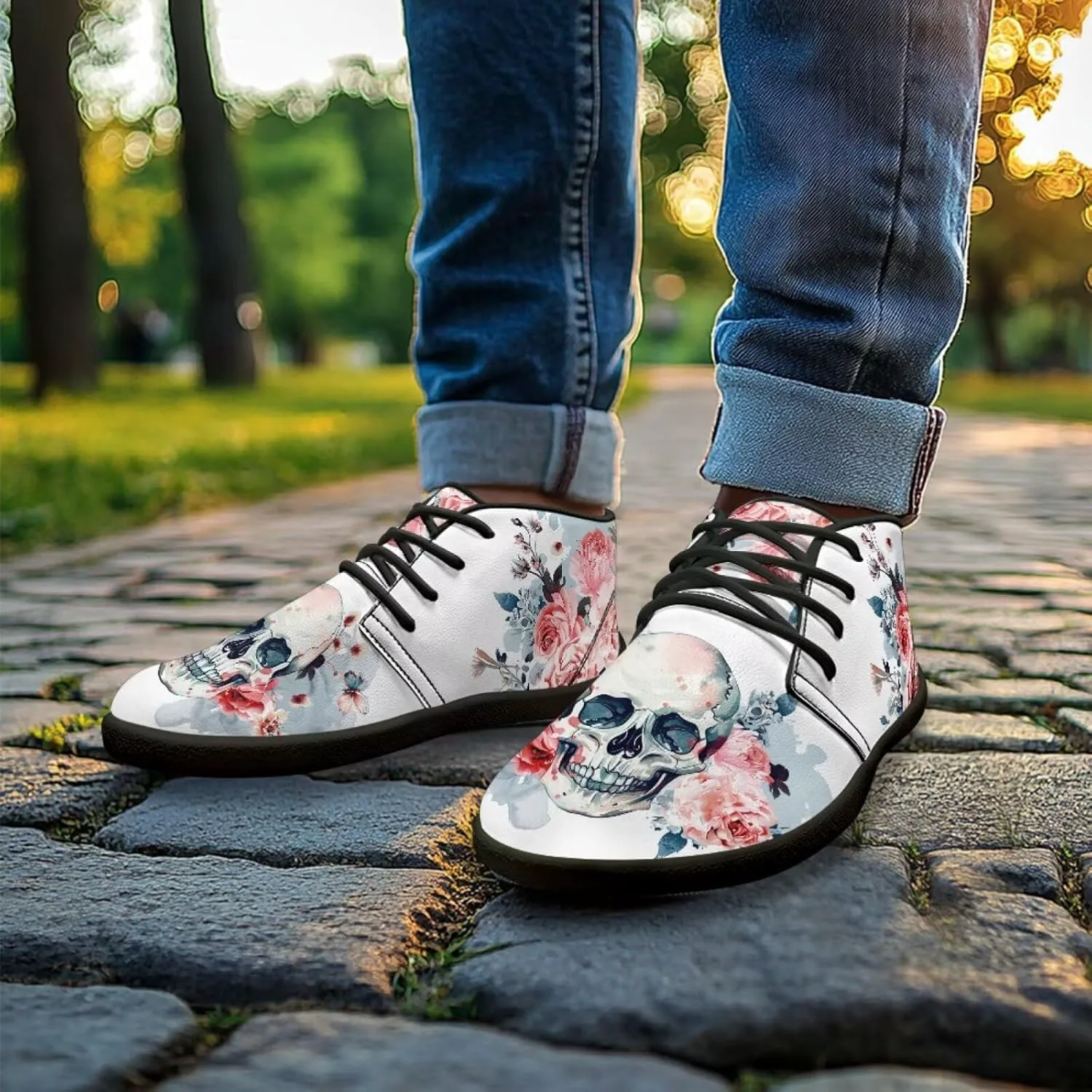 Мужские кроссовки Jeiento Barefoot, ботинки босоногого типа с черепами и цветочным принтом, с широкой носковой частью, воздухопроницаемые, противоскользящие, розовый — фото 4