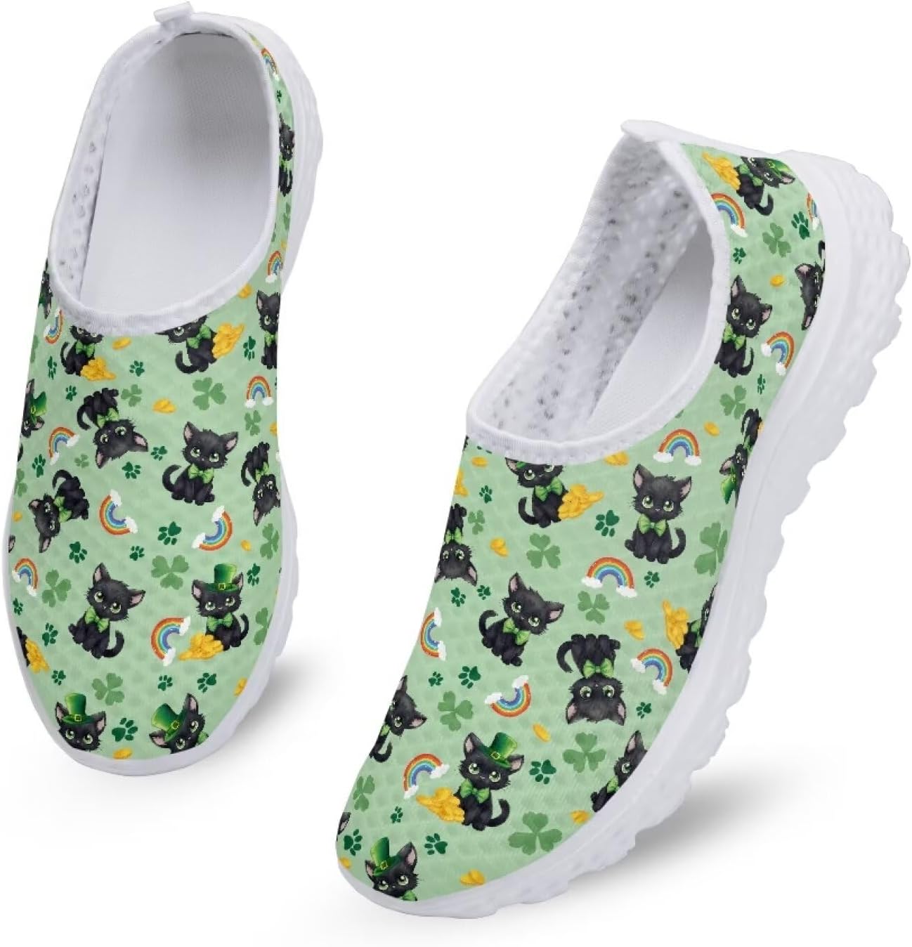 

Модные кроссовки Kuiaobaty для женщин без шнурков, мужские прогулочные обувь, спортивная повседневная обувь, легкие дышащие лоферы, St. Patrick's Day Theme Cat