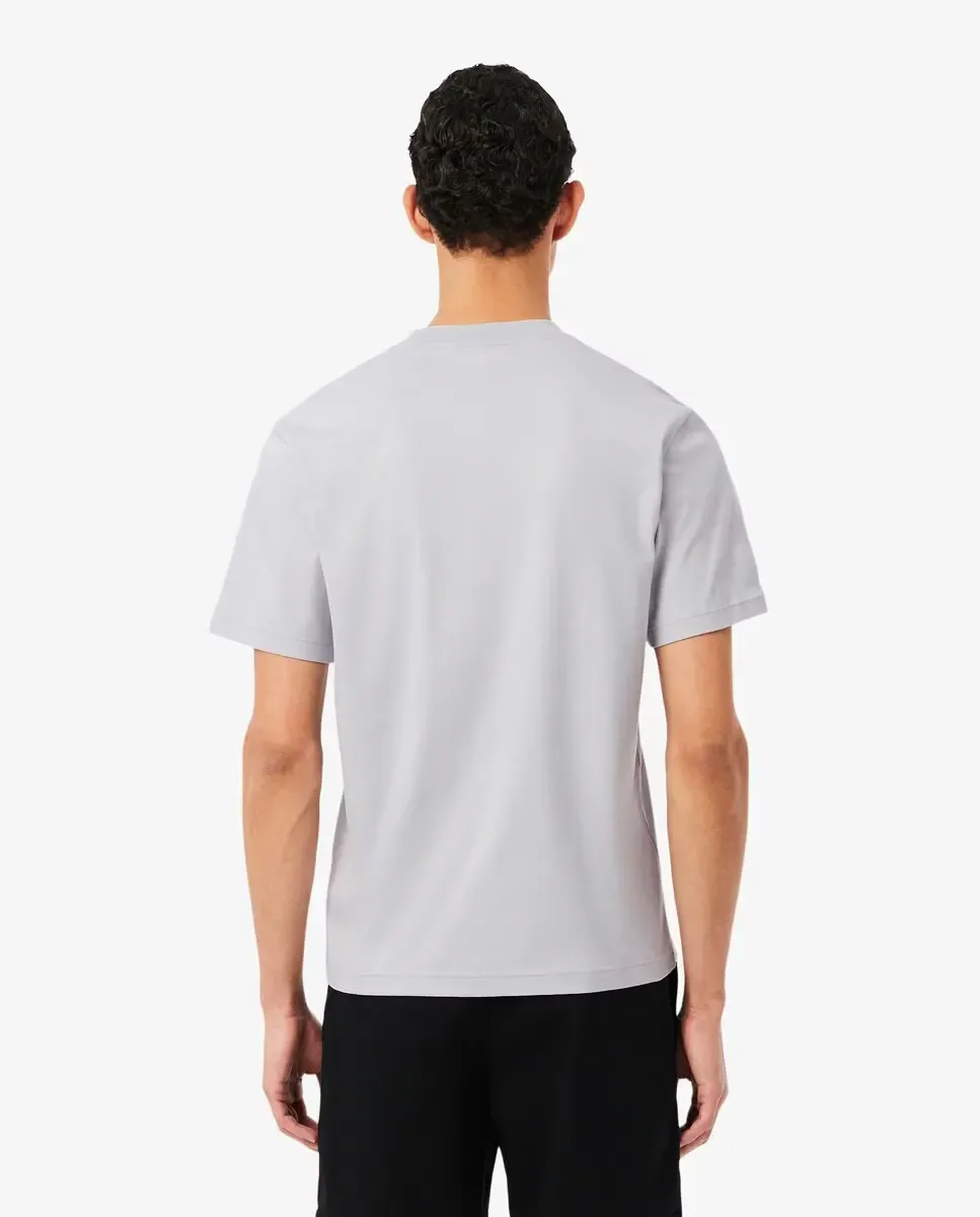 Мужская футболка с вышитой подписью с коротким рукавом Lacoste, светло-серый — фото 2