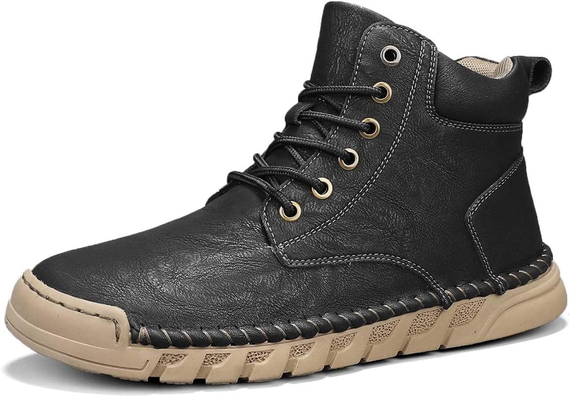 

Мужские повседневные туфли из премиальной коровьей кожи, высокие, для активного отдыха, с натуральной текстурой, противоскользящие и износостойкие, подходят для всех сезонов Generic, черный