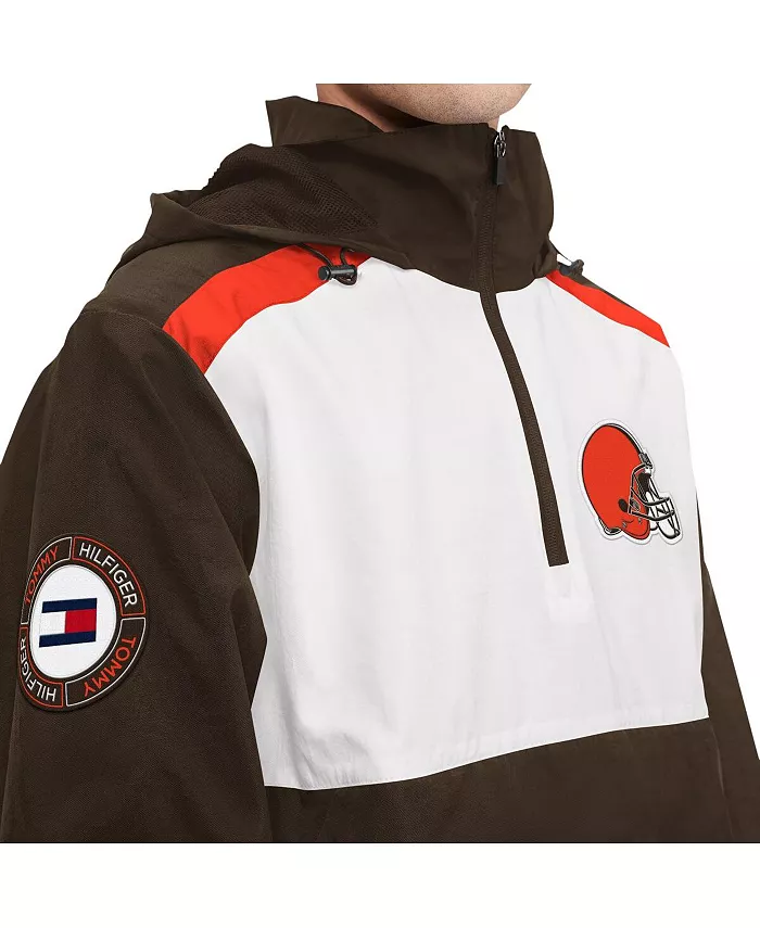 Мужская коричнево-белая худи с капюшоном и полумолнией Cleveland Browns Carter Tommy Hilfiger — фото 3