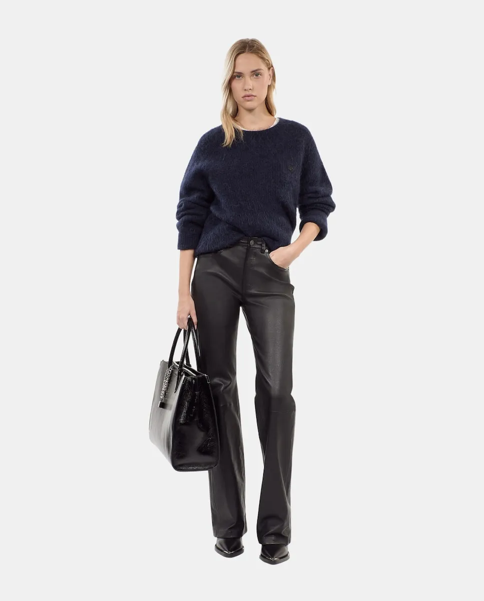 

Женские кожаные брюки клеш The Kooples, черный