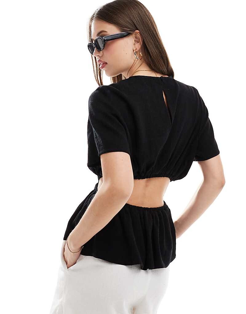 

ASOS DESIGN – черный льняной топ с открытой спиной