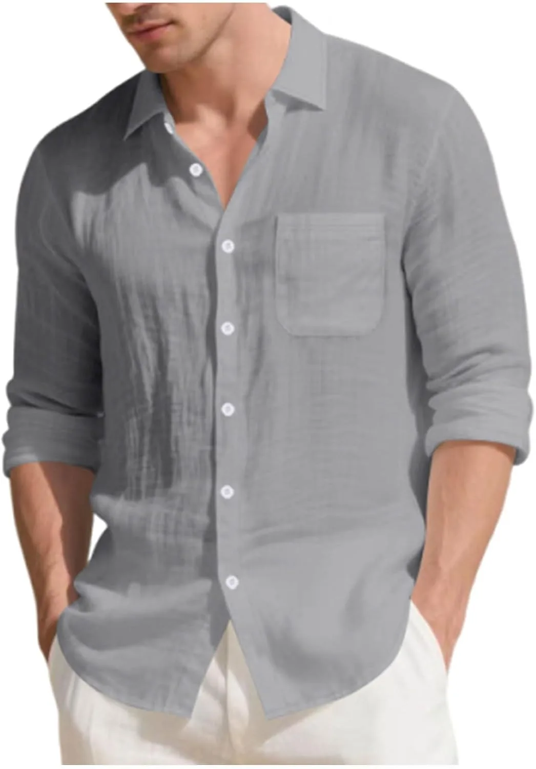 

Кардиган мужской летний-осенний с длинным рукавом и воротником-стойкой из льна