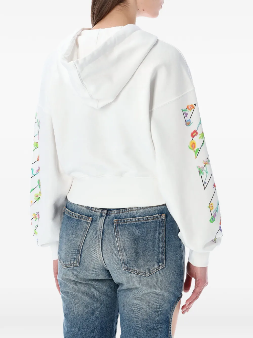 Укороченное худи с цветочным принтом Off-White, белый — фото 2