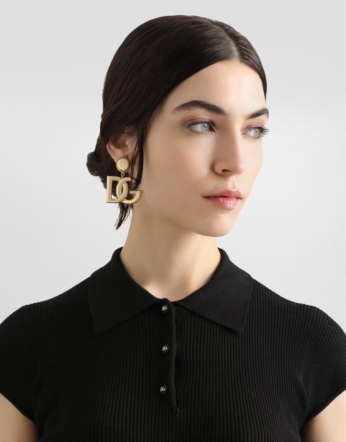 Поло-рубашка из ребристой вискозы Dolce & Gabbana, черный — фото 4