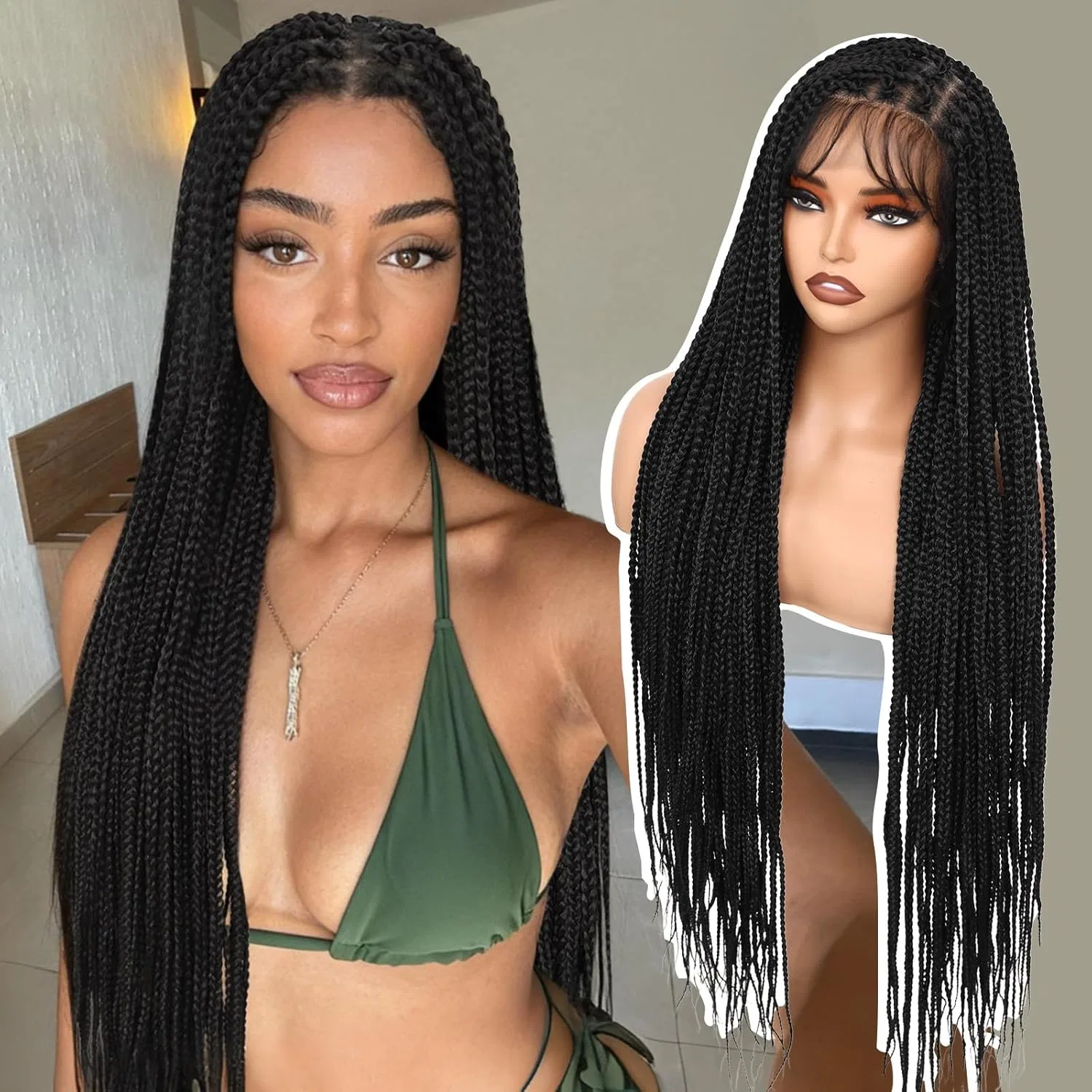 Парик FAVE с косами «Box Braids» 90 см, двойное кружево Fave, Black