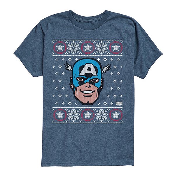 

Футболка с принтом Captain America Ugly Christmas для мальчиков 8-20 Marvel, Heather Blue