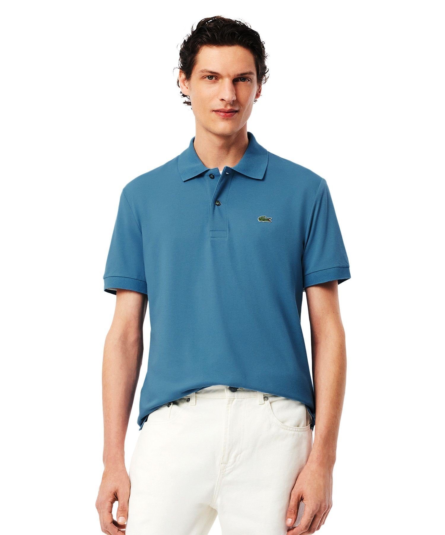 Рубашка-поло LACOSTE L.12.12 Пике, Дышащая, Серо-синяя — фото 2