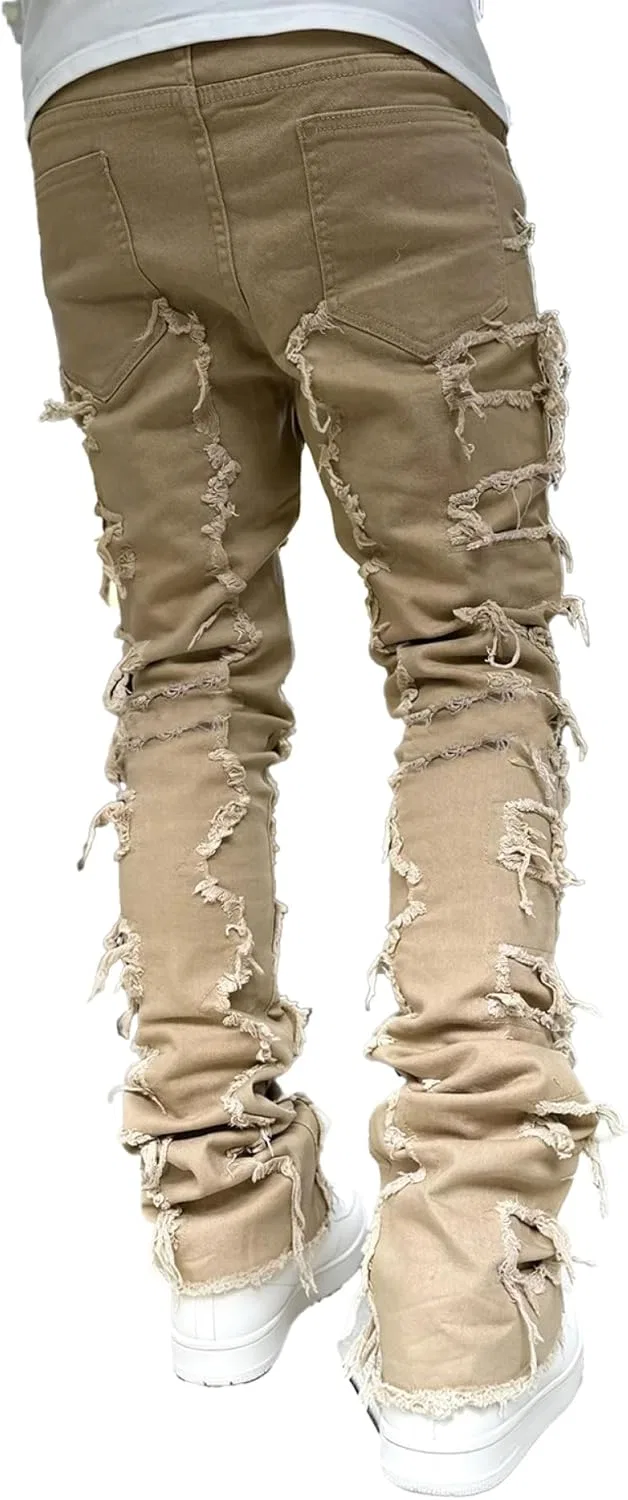 Джинсы зауженные рваные, Dark Khaki, Men's Skinny Stacked Ripped Jeans — фото 3