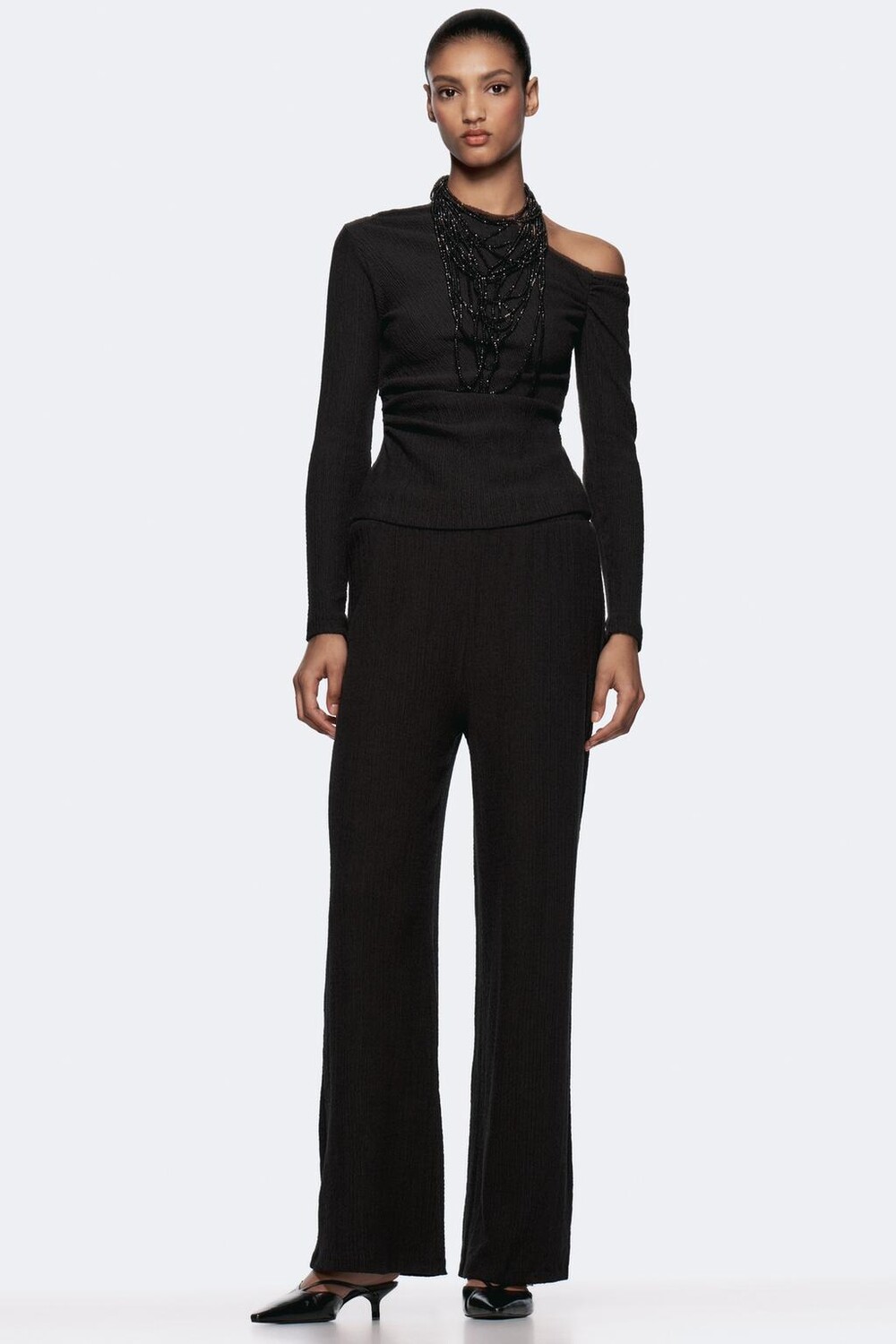 

Текстурные широкие брюки ZARA, черный