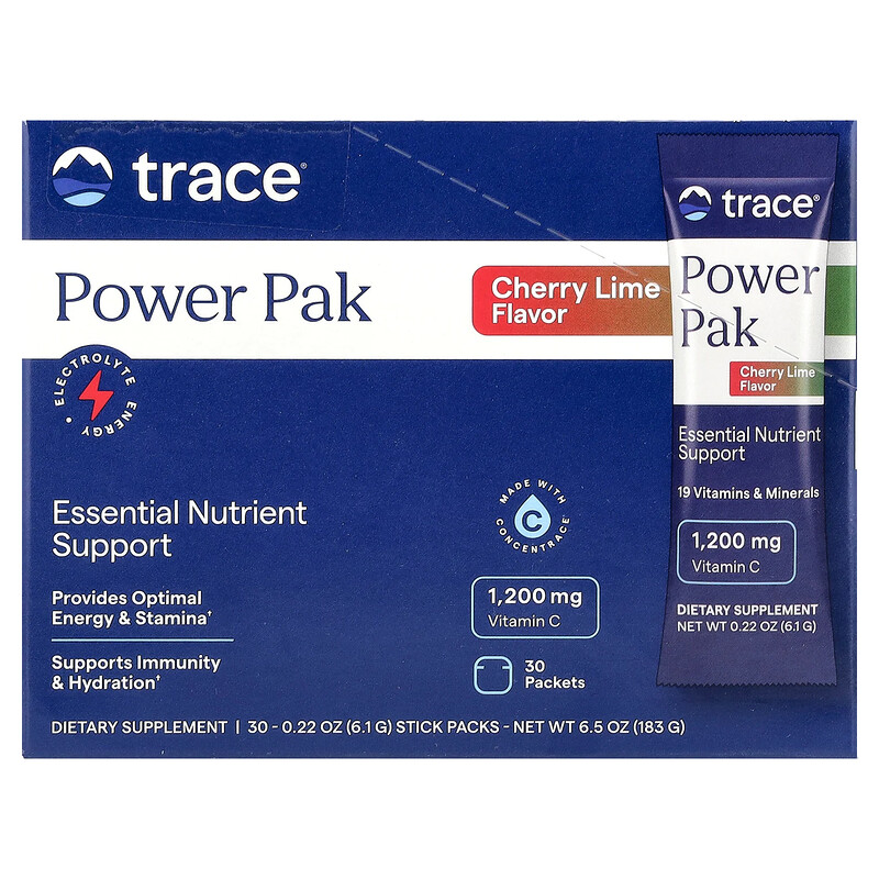 

Trace, Power Pak, вишневый лайм, 30 пакетиков по 6,1 г (0,22 унции)