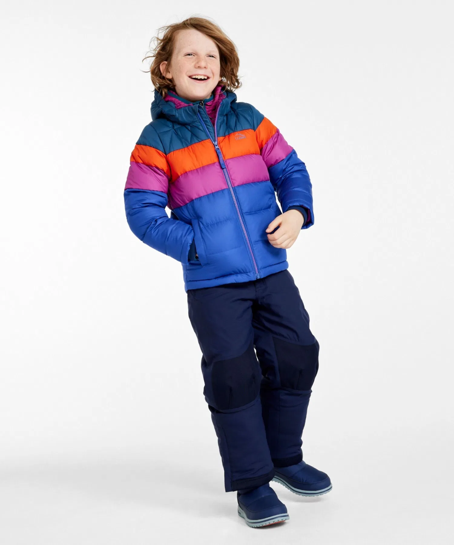 Детская пуховая куртка L.L.Bean, расцветка "колорблок" для детей постарше. — фото 4