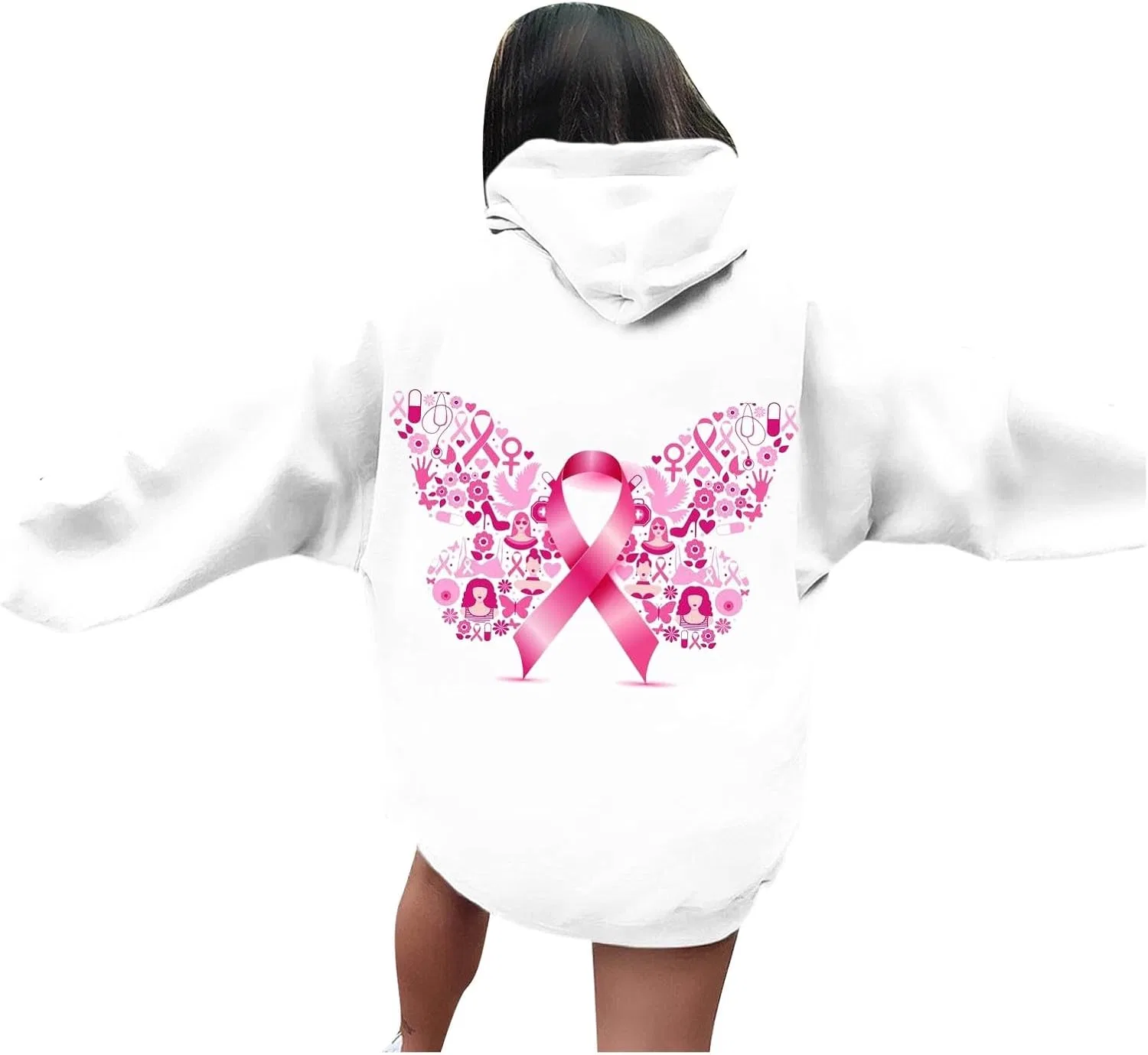 Худи женское с принтом Rainbow, бренд Breast Cancer, на молнии, белое
