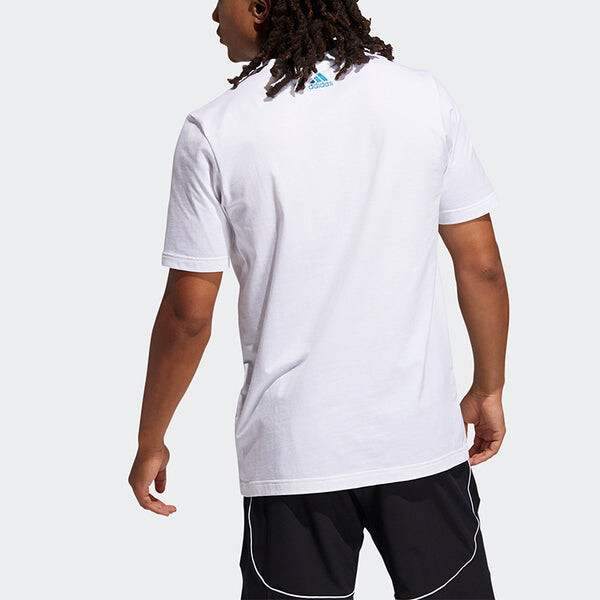 Футболка lil stripe pckt printing basketball sports round neck short sleeve white Adidas, белый — фото 3