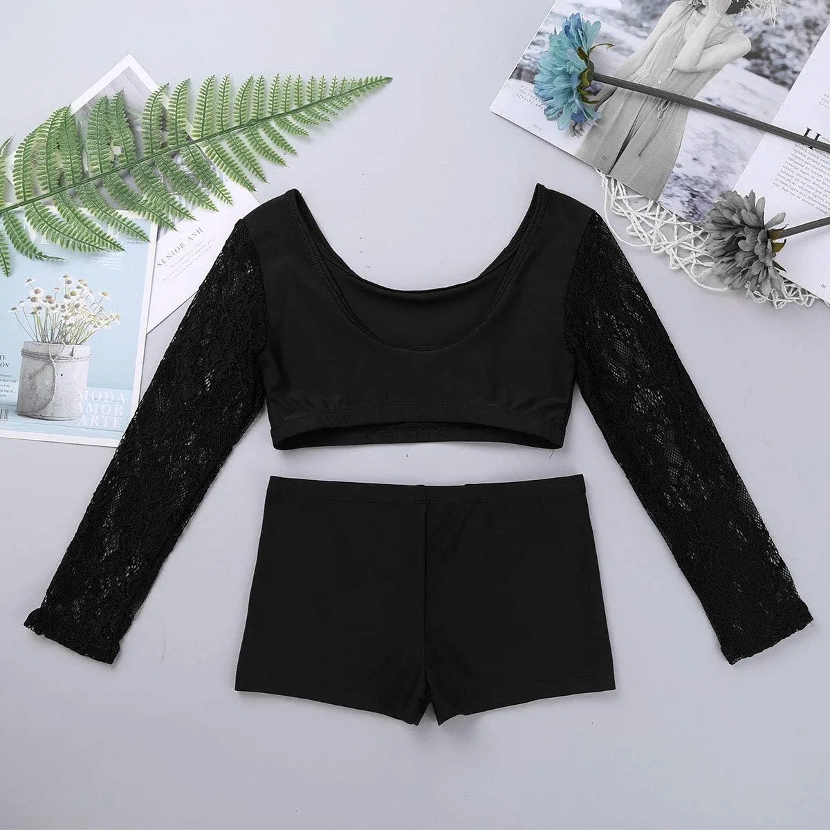 Детский спортивный комплект: топ и шорты, iEFiEL, Black Crop Top — фото 4