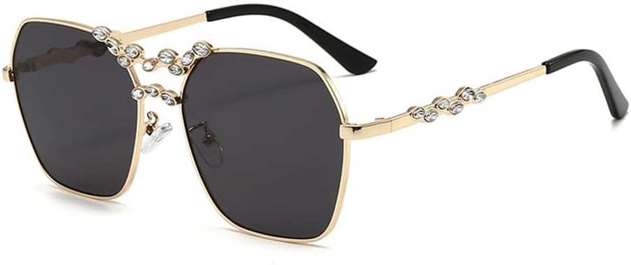 

Солнцезащитные очки для женщин 2027 года в металлической оправе с защитой от УФ-излучения, бриллиантовой инкрустацией и двойным лучом для уличной фотосъемки MTZJH, Gold Frame Gray