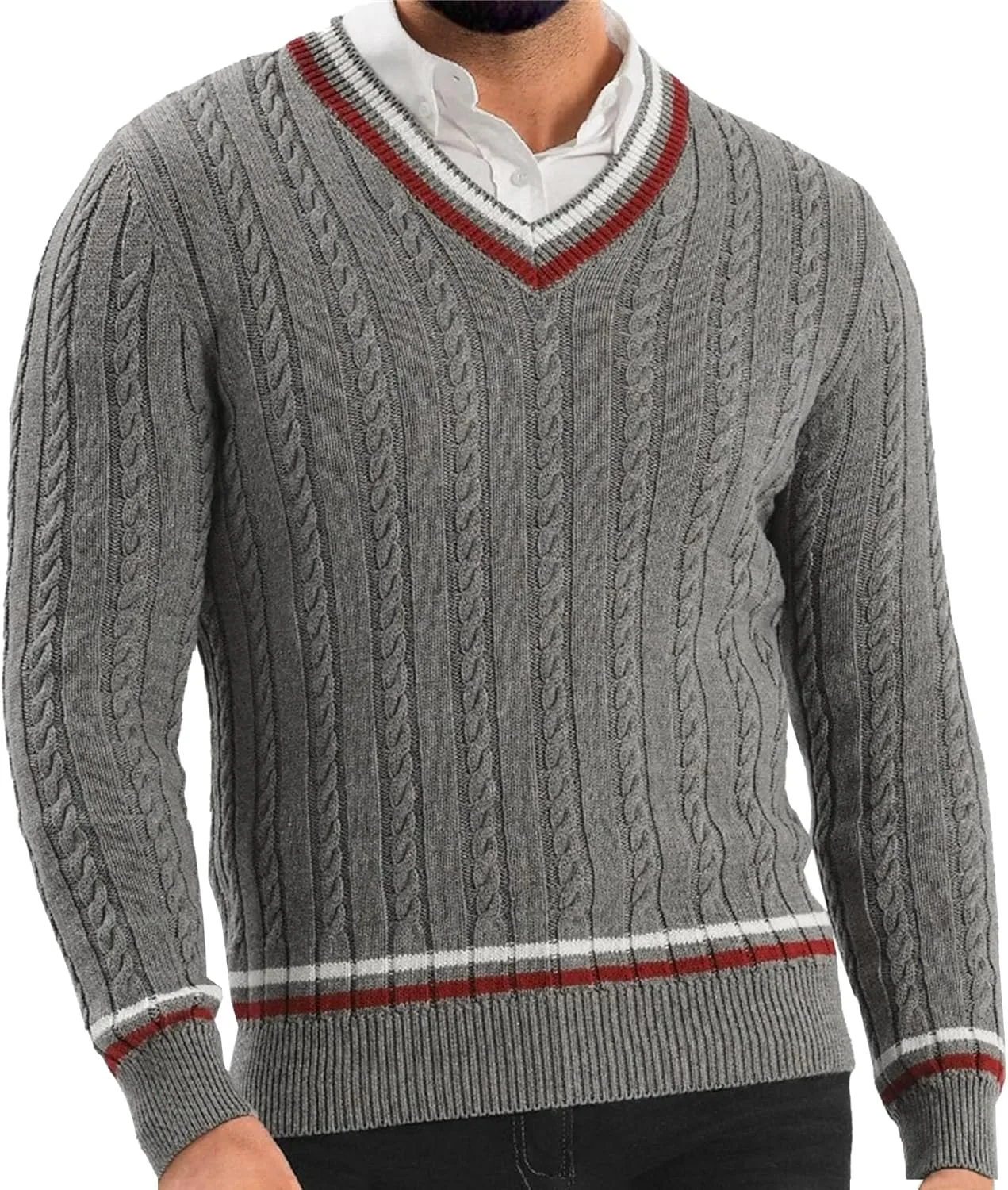 

Мужской вязаный свитер с V-образным вырезом, полоска, slim fit