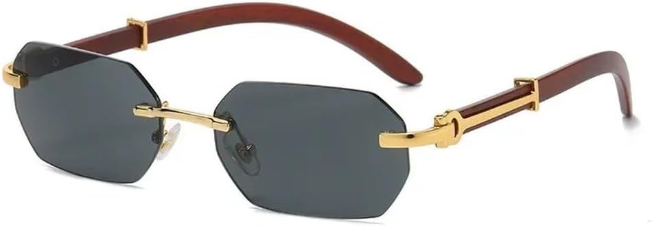 

Винтажные солнцезащитные очки без оправы, прямоугольной формы, неправильной формы, небольшие прямоугольные, в деревянной оправе, золотистые, многоугольные, унисекс GHVWYX, Gold Black