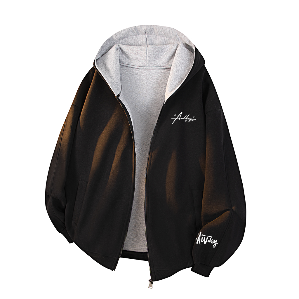 

Толстовка Unisex с капюшоном утепленная кардиган AULDEY, черный/светло-серый[cleanfit style]