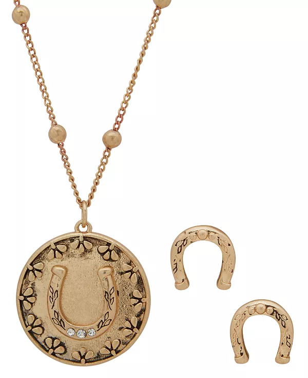 

Подарочный набор из 2-х подвесок в форме подковы и серег-гвоздиков Yellowstone, brass