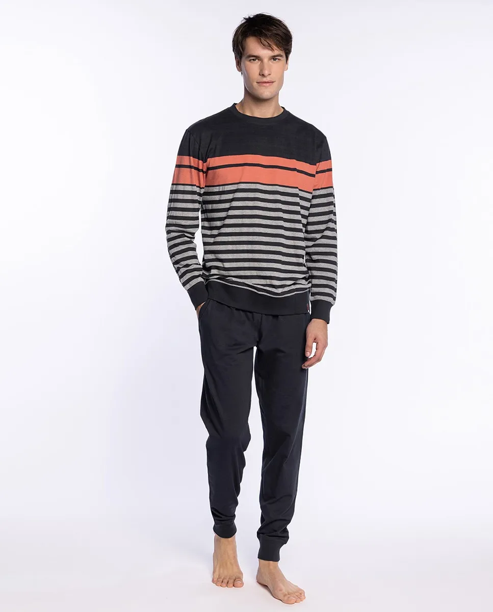 

Мужская длинная пижама трикотажная Punto Blanco, черный/оранжевый