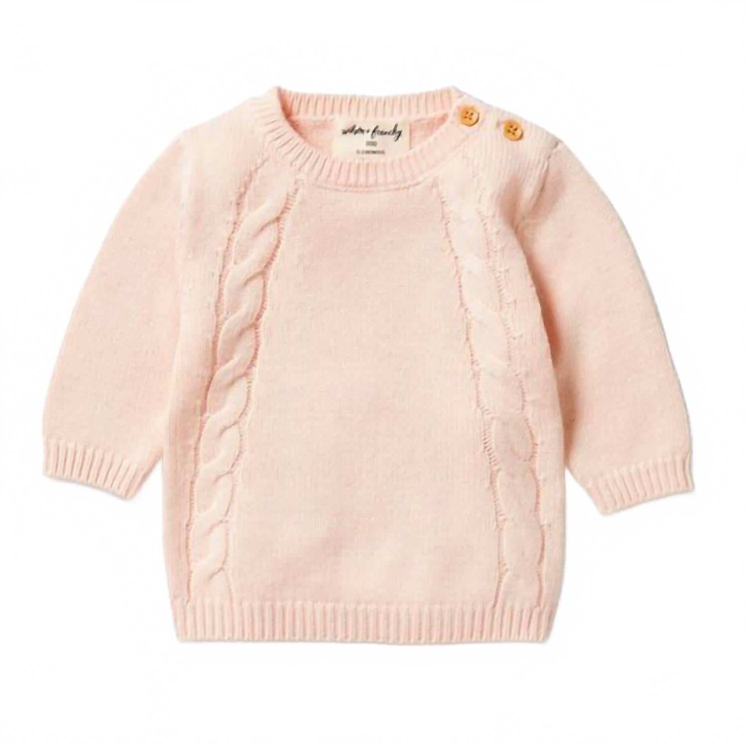 

Детский вязаный свитер с мини-косой в нежно-розовом цвете Wilson + frenchy