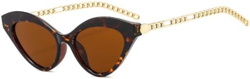 

Модные солнцезащитные очки «кошачий глаз» с металлической цепочкой для женщин, винтажные солнцезащитные очки в маленькой оправе «кошачий глаз», летние очки для женщин MTZJH, Tea